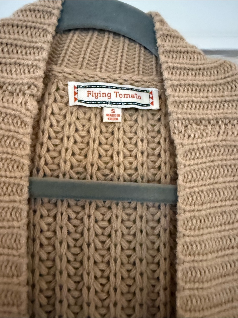 Oversized Beige Fringed Cable Knit Open Cardigan - Picture 3 of 4